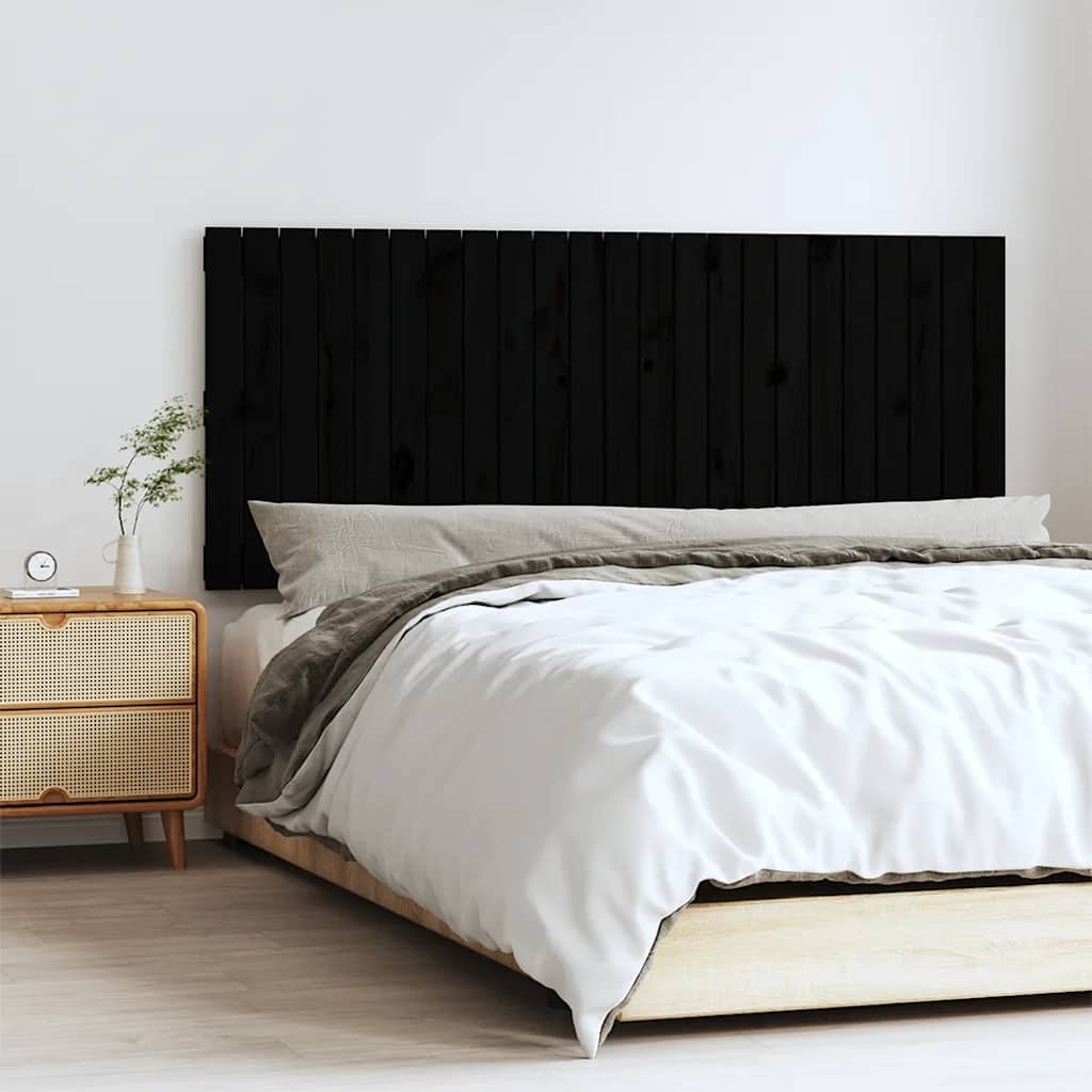 Schwarzes Wand-Kopfteil 147cm Kiefer Massivholz