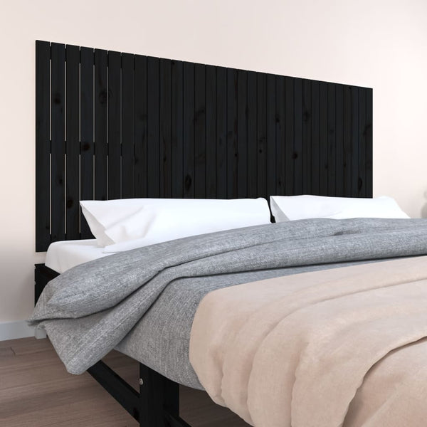 Schwarzes Wand-Kopfteil 204 cm Kiefer Massivholz