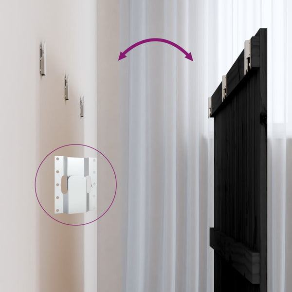Schwarzes Wand-Kopfteil 140cm Kiefer Massivholz