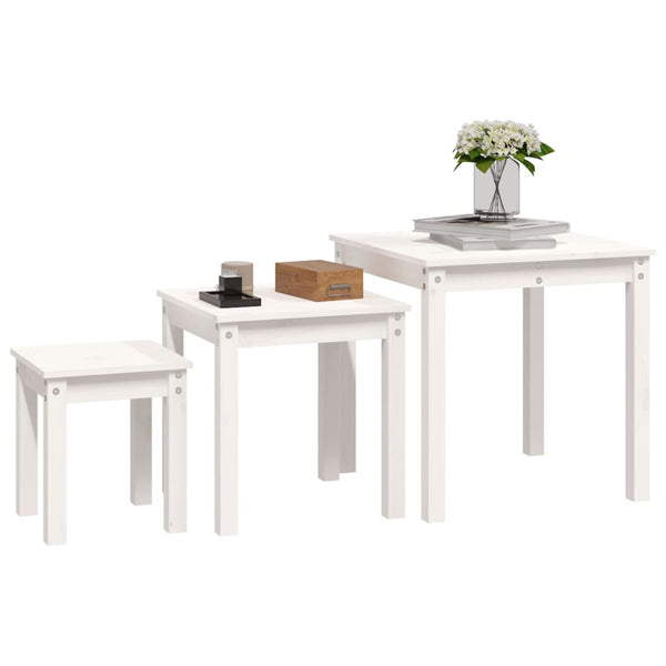 Weiße Satztische 3er Set Kiefer Massivholz