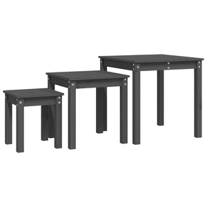 Satztische 3er Set Grau Kiefer Massivholz