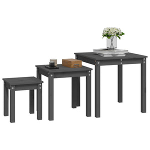 Satztische 3er Set Grau Kiefer Massivholz