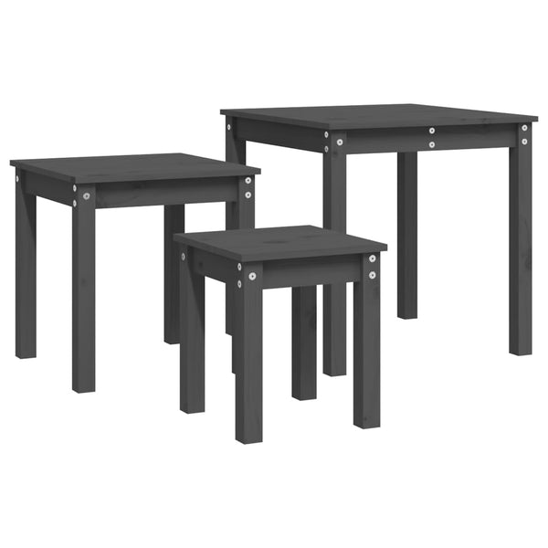 Satztische 3er Set Grau Kiefer Massivholz