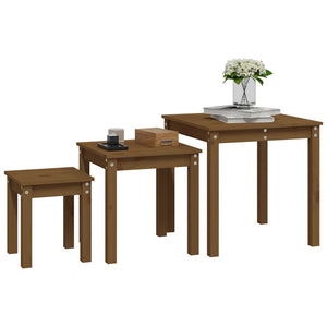 Satztische 3er Set Honigbraun Kiefer Massivholz