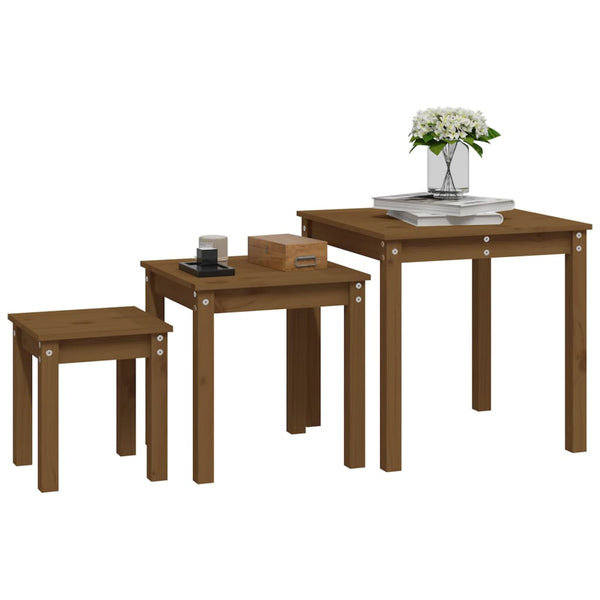 Satztische 3er Set Honigbraun Kiefer Massivholz