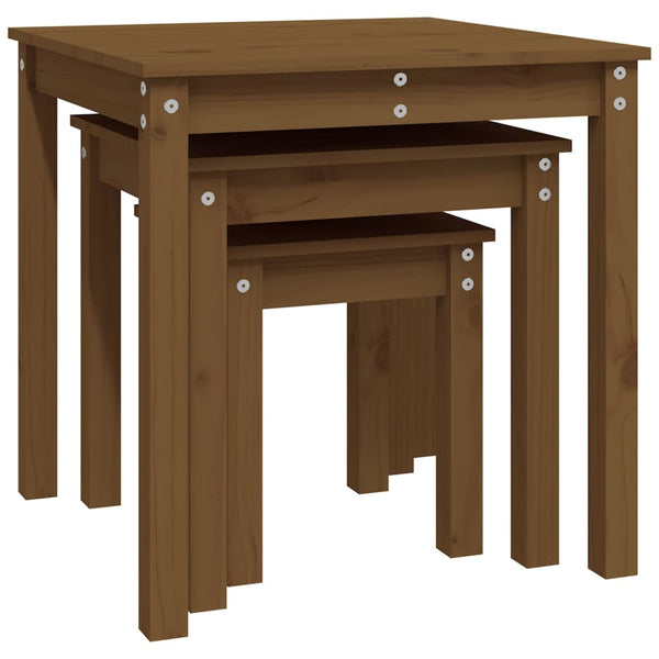 Satztische 3er Set Honigbraun Kiefer Massivholz