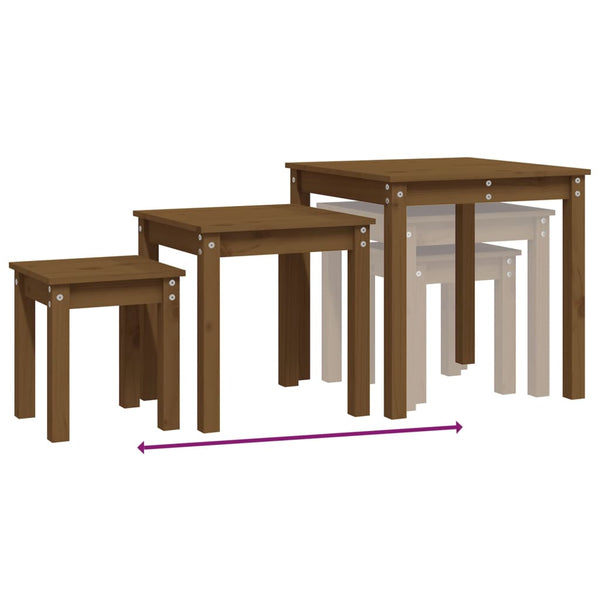 Satztische 3er Set Honigbraun Kiefer Massivholz