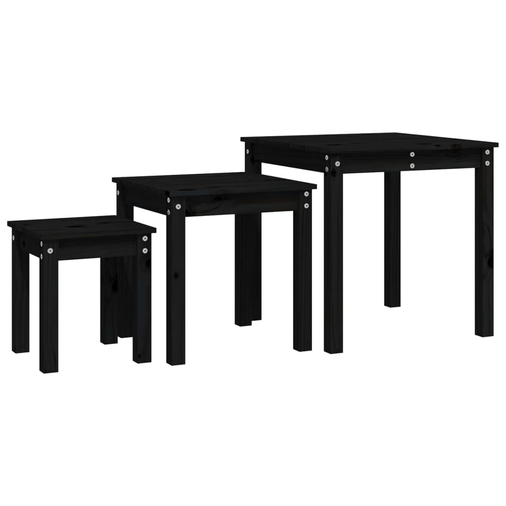 Schwarze Satztische 3er Set Kiefer Massivholz