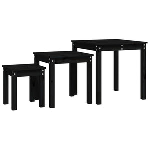 Schwarze Satztische 3er Set Kiefer Massivholz