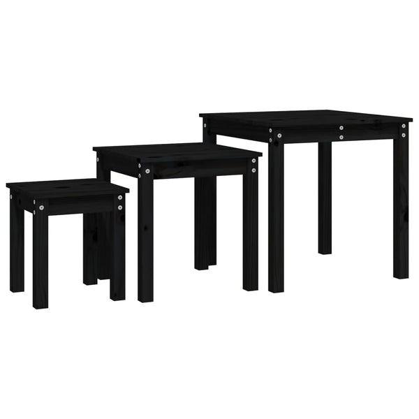 Schwarze Satztische 3er Set Kiefer Massivholz