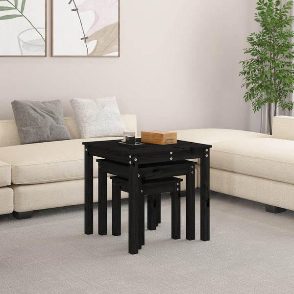Schwarze Satztische 3er Set Kiefer Massivholz