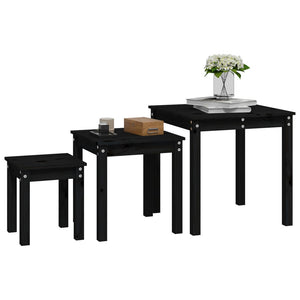 Schwarze Satztische 3er Set Kiefer Massivholz