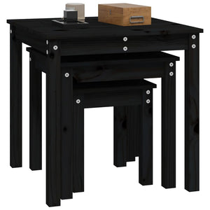Schwarze Satztische 3er Set Kiefer Massivholz