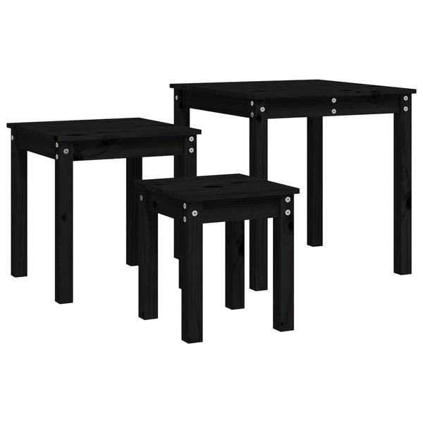 Schwarze Satztische 3er Set Kiefer Massivholz
