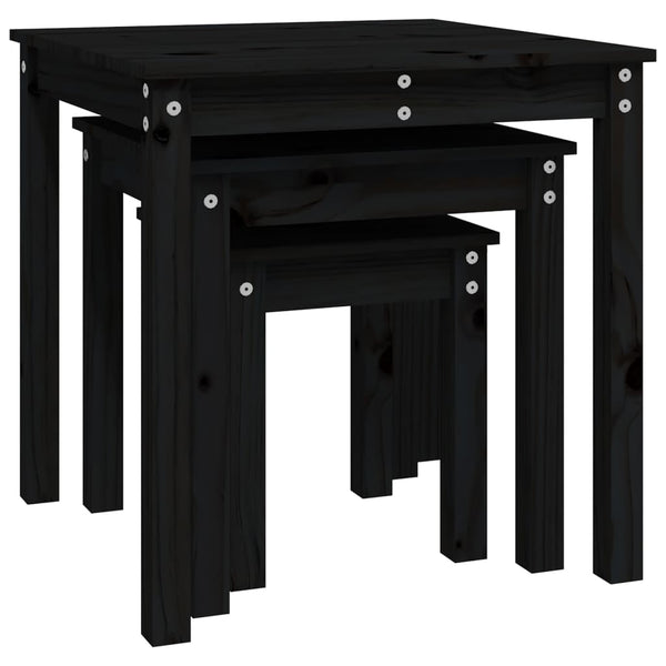 Schwarze Satztische 3er Set Kiefer Massivholz