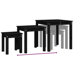 Schwarze Satztische 3er Set Kiefer Massivholz