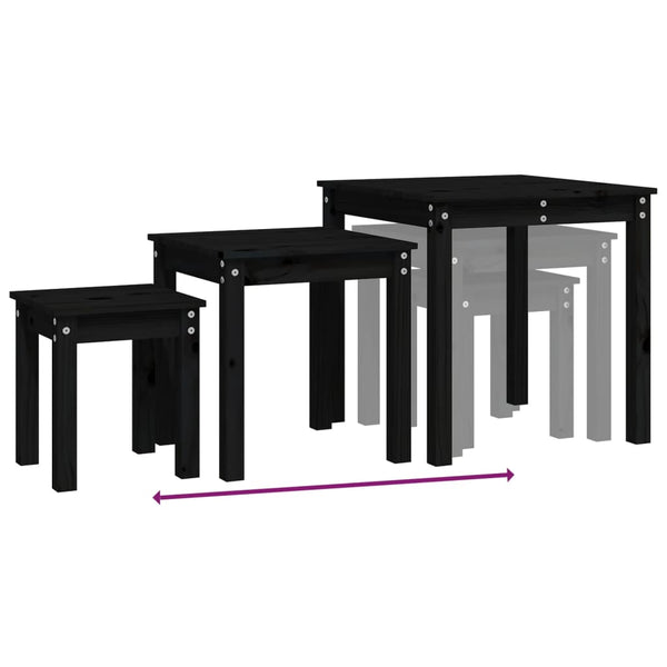 Schwarze Satztische 3er Set Kiefer Massivholz