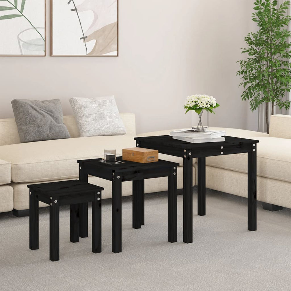 Schwarze Satztische 3er Set Kiefer Massivholz
