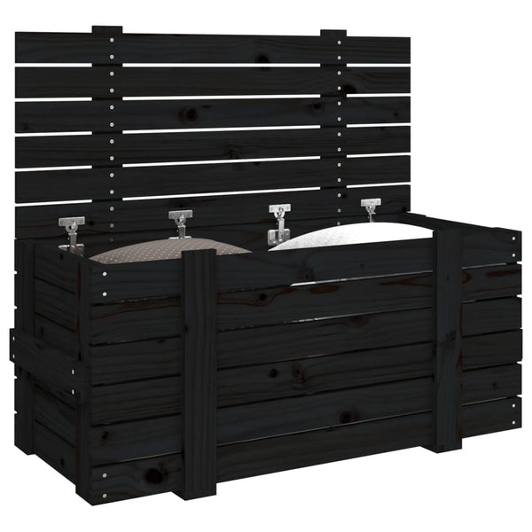 Schwarze Kiefernholz Truhe 91cm