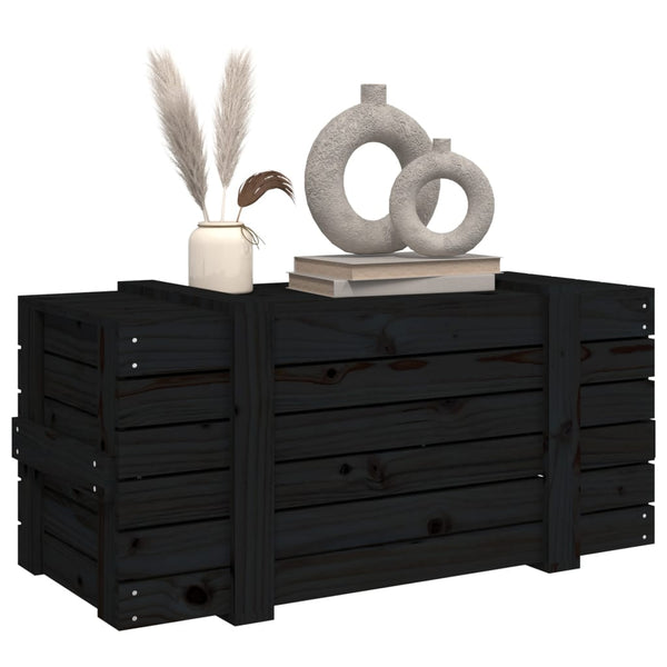 Schwarze Kiefernholz Truhe 91cm