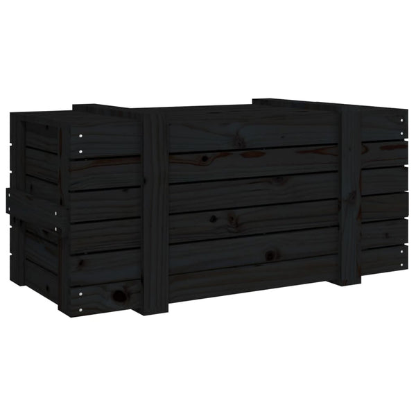 Schwarze Kiefernholz Truhe 91cm