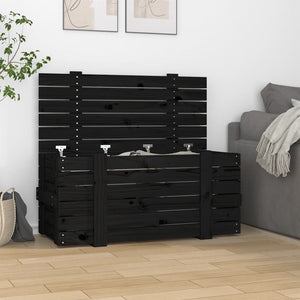 Schwarze Kiefernholz Truhe 91cm