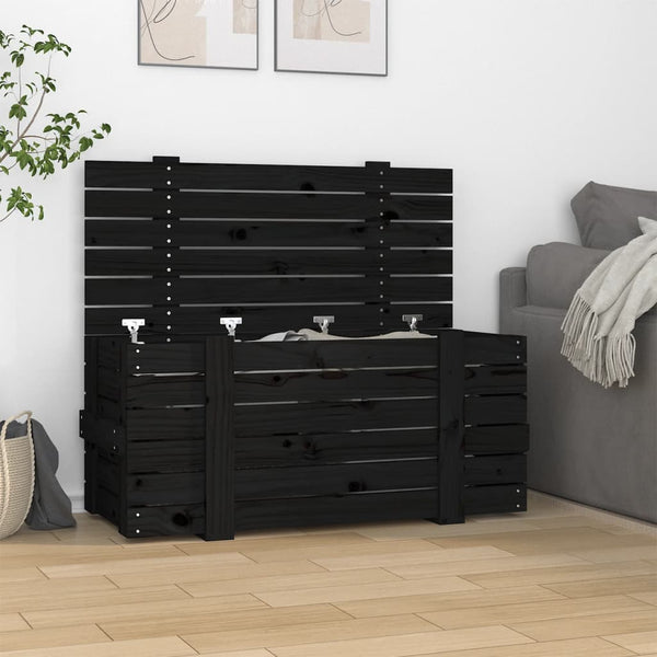 Schwarze Kiefernholz Truhe 91cm