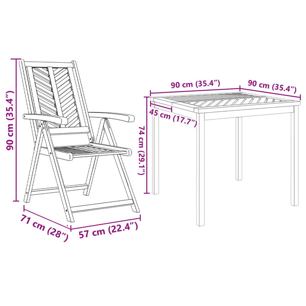 Garten Essgruppe 3 pcs Braun Massivholz Akazie