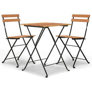 Klappbares 3-tlg. Bistro-Set Teakholz & Stahl