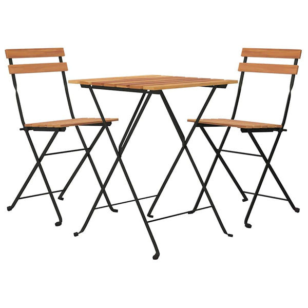 Klappbares 3-tlg. Bistro-Set Teakholz & Stahl
