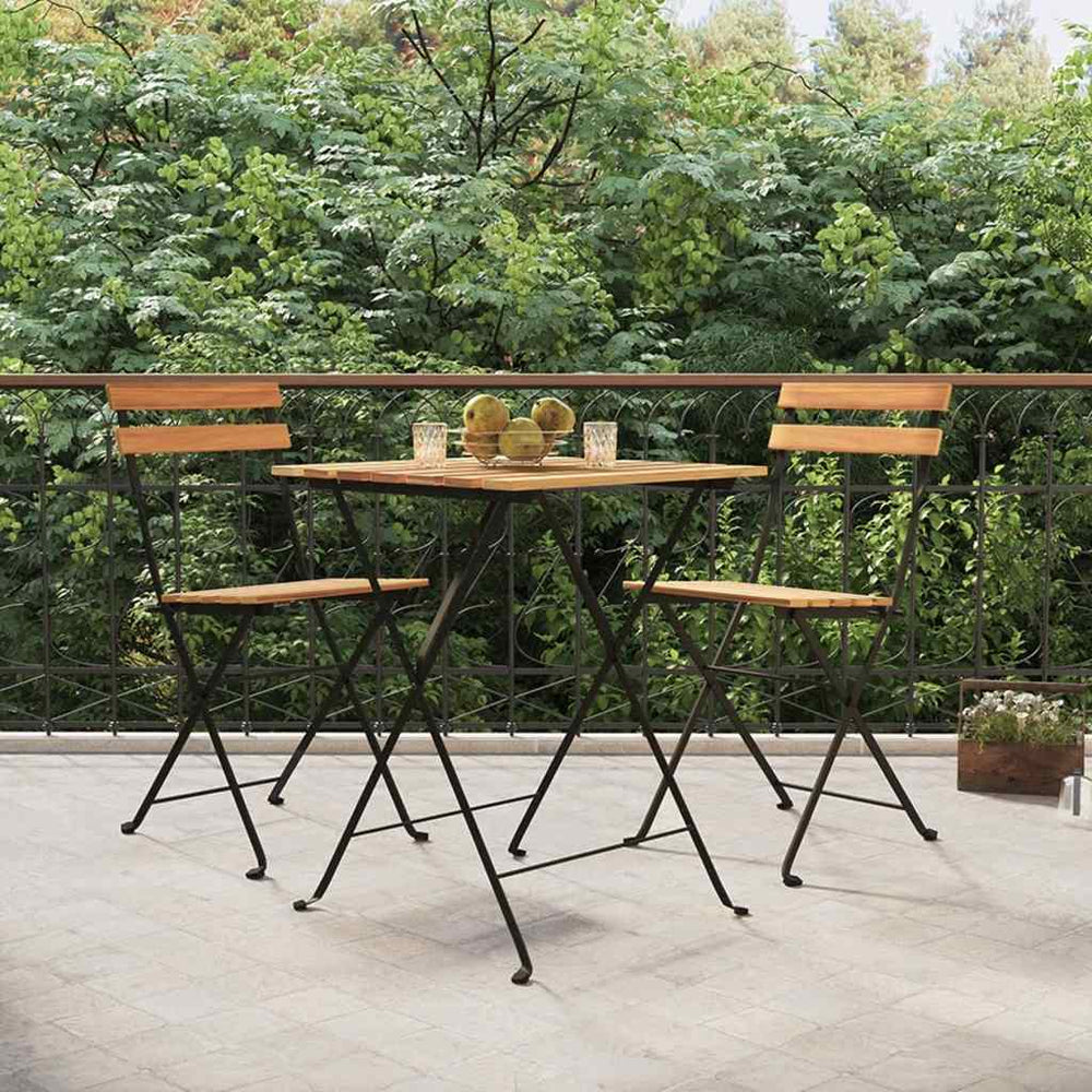 Klappbares 3-tlg. Bistro-Set Teakholz & Stahl
