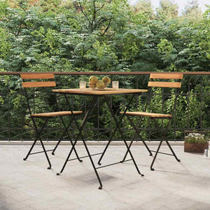 Klappbares 3-tlg. Bistro-Set Teakholz & Stahl