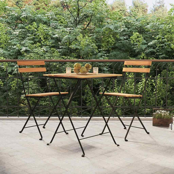 Klappbares 3-tlg. Bistro-Set Teakholz & Stahl