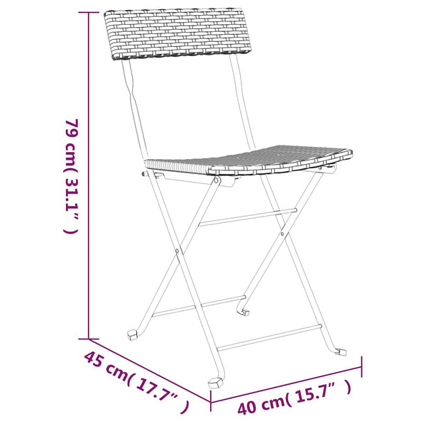 vidaXL Chaises de bistrot 2 pcs Pliables Noir Résine tressée et Acier