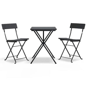 Klappbares 3-tlg. Bistro-Set Poly Rattan Schwarz
