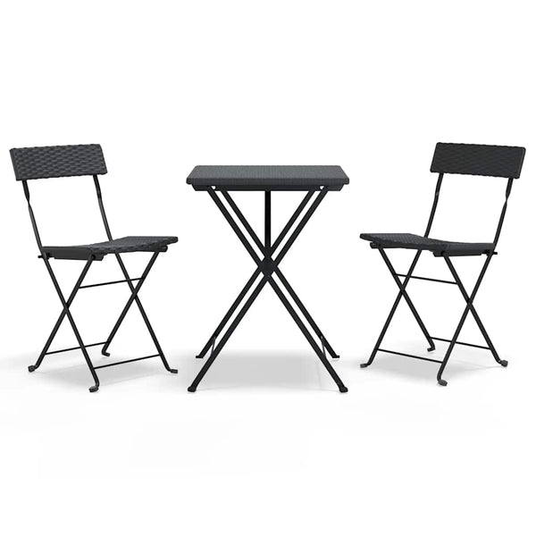 Klappbares 3-tlg. Bistro-Set Poly Rattan Schwarz