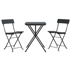 Klappbares 3-tlg. Bistro-Set Poly Rattan Schwarz