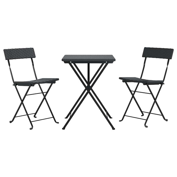 Klappbares 3-tlg. Bistro-Set Poly Rattan Schwarz