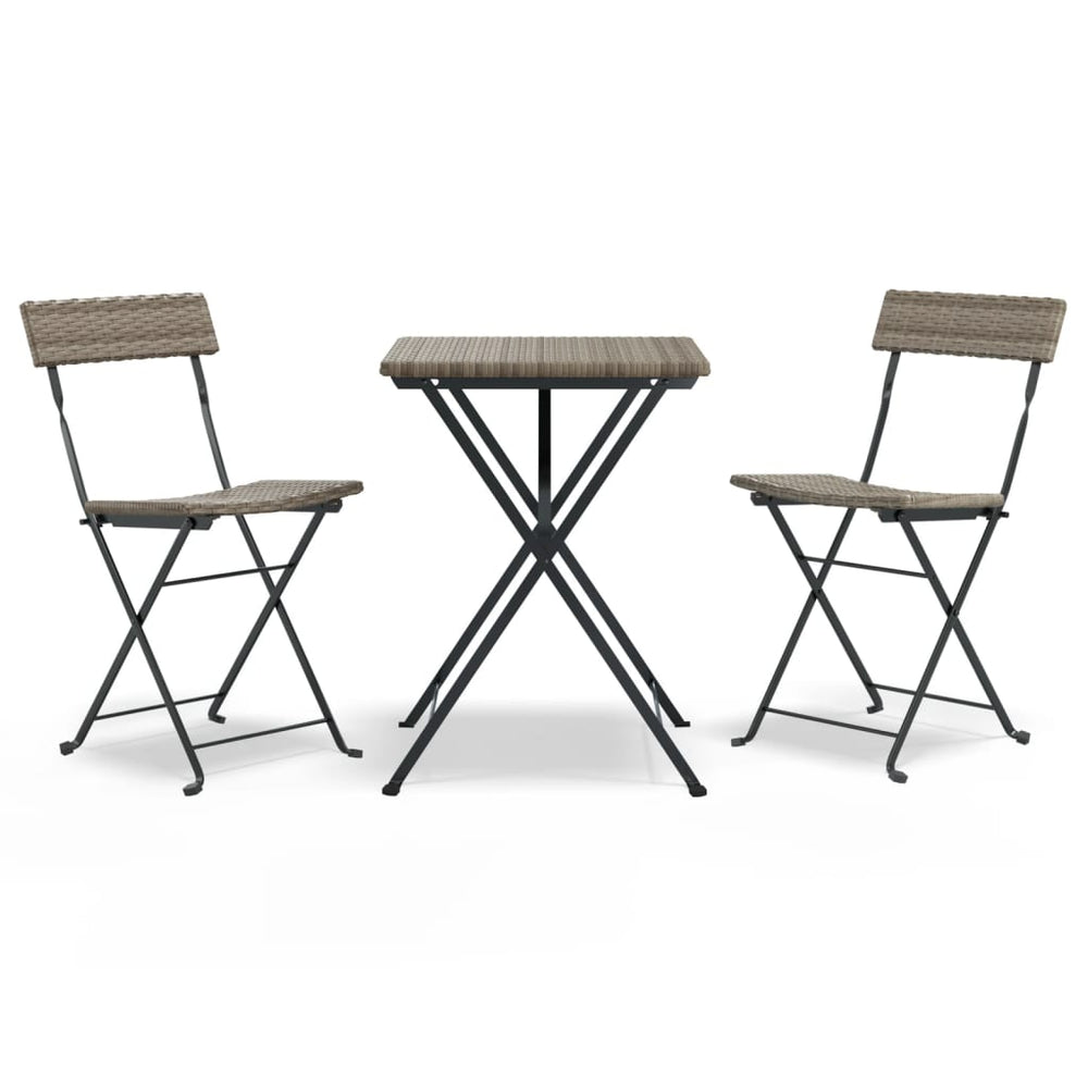 3-tlg. Klappbares Bistro-Set Grau Rattan