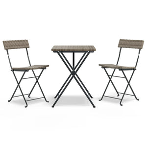 3-tlg. Klappbares Bistro-Set Grau Rattan