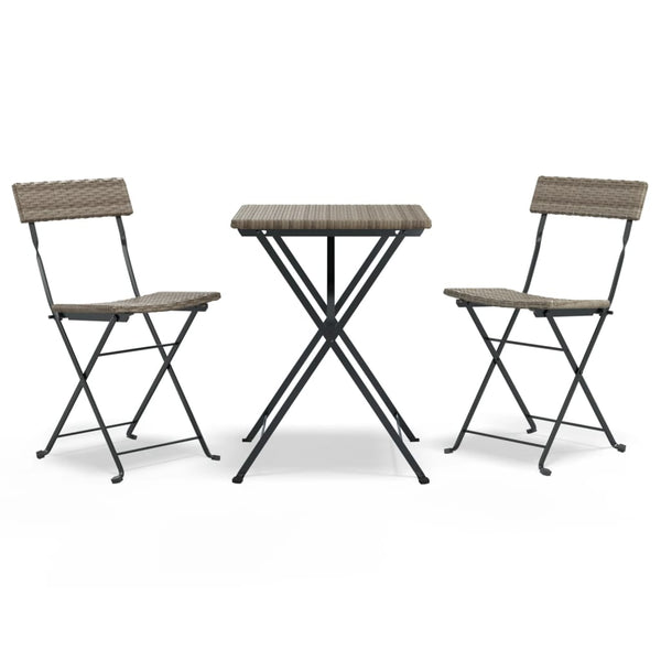 3-tlg. Klappbares Bistro-Set Grau Rattan