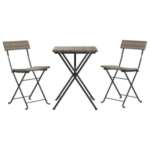 3-tlg. Klappbares Bistro-Set Grau Rattan