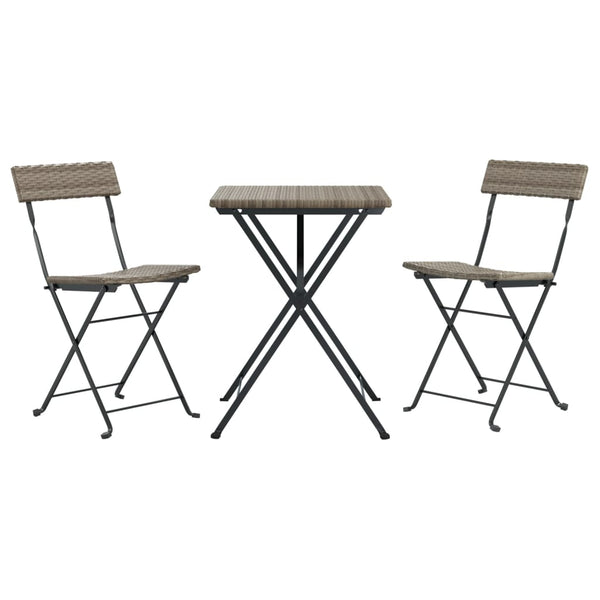 3-tlg. Klappbares Bistro-Set Grau Rattan
