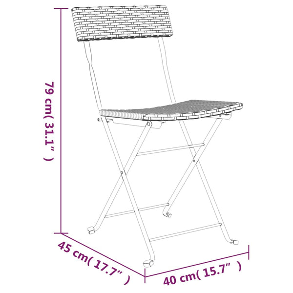 3-tlg. Klappbares Bistro-Set Grau Rattan