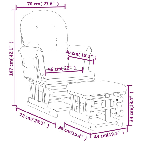 vidaXL Fauteuil à bascule avec pouf Glissant Rose clair Tissu