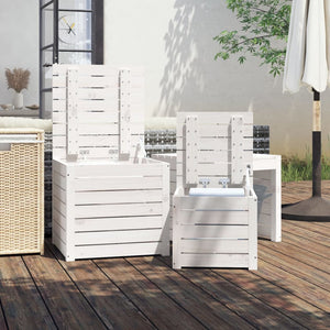 3-tlg. Gartenbox Set Weiß Kiefer Massivholz