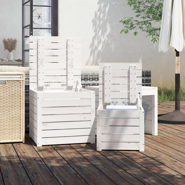 3-tlg. Gartenbox Set Weiß Kiefer Massivholz