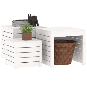 3-tlg. Gartenbox Set Weiß Kiefer Massivholz