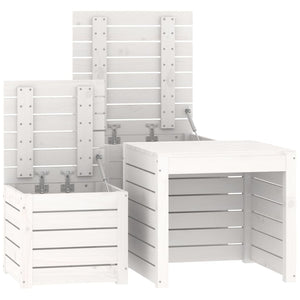 3-tlg. Gartenbox Set Weiß Kiefer Massivholz