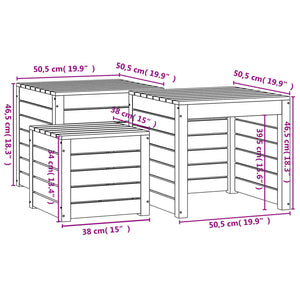 3-tlg. Gartenbox Set Weiß Kiefer Massivholz